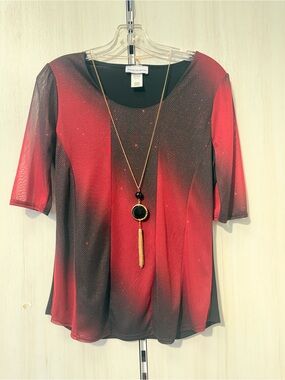 Alfani Red Ombre Short-Sleeve Knit Tee with Gold Pendant Accent